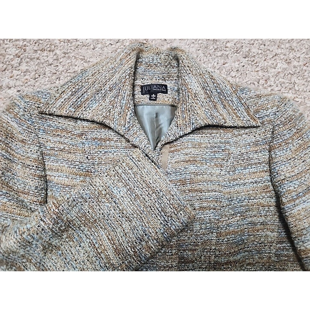 Juliana Collezione Blazer‎ 6 Beige Teal Blue Wool Blend Tweed Boucle Pockets